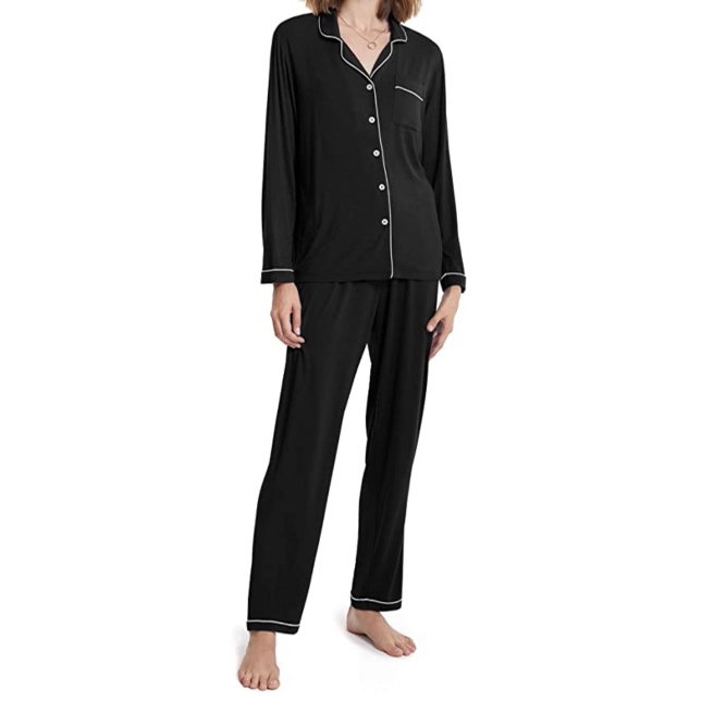 Black Long Sleeve and Pants Women's Pajama Set