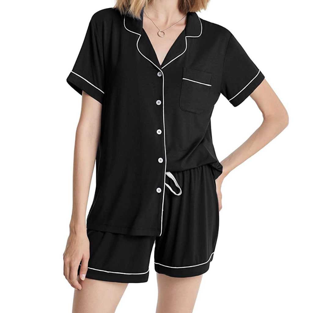 Black Short Sleeve and Shorts Women's Pajama Set