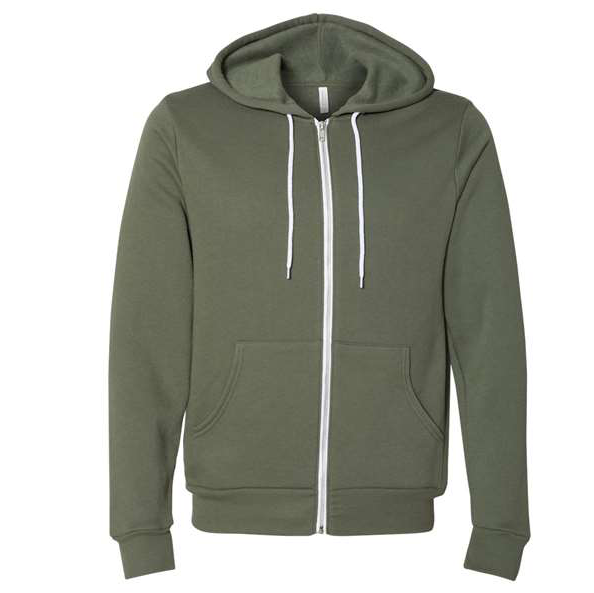 Military Green Solid Unisex Classic Zip-Up Hoodie