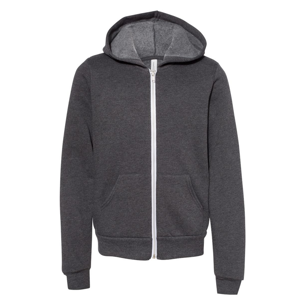 Charcoal Grey Solid Kids Zip-Up Hoodie (Youth)